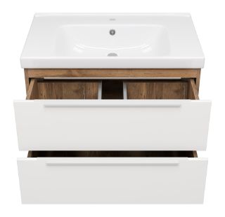 Подвесная тумба под раковину Misty Карат 80см белый/дуб Галифакс олово